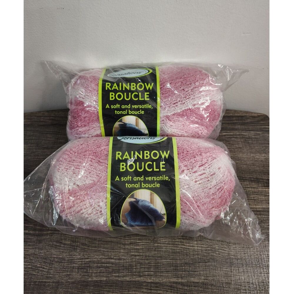 Rainbow Boucle Yarn Pink White 11oz 853yds Acrylic Nylon Lot of 2 Soft